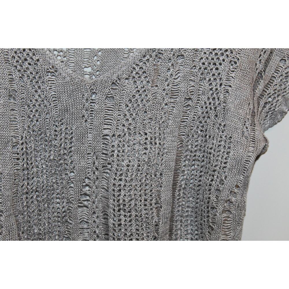Eileen Fisher Open Knit V-Neck Short Sleeve Sweater Linen Metallic PP Petite Top - Picture 7 of 16